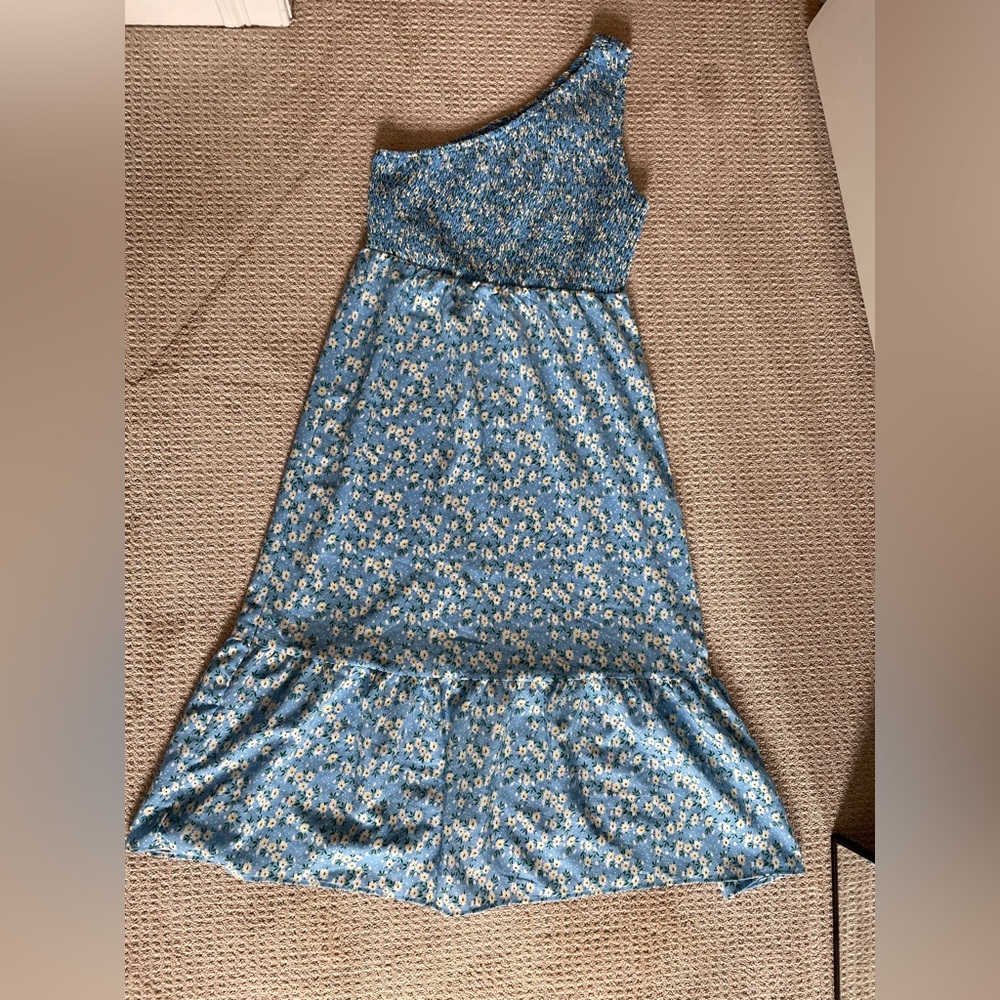 Floral Blue One-Shoulder Dress